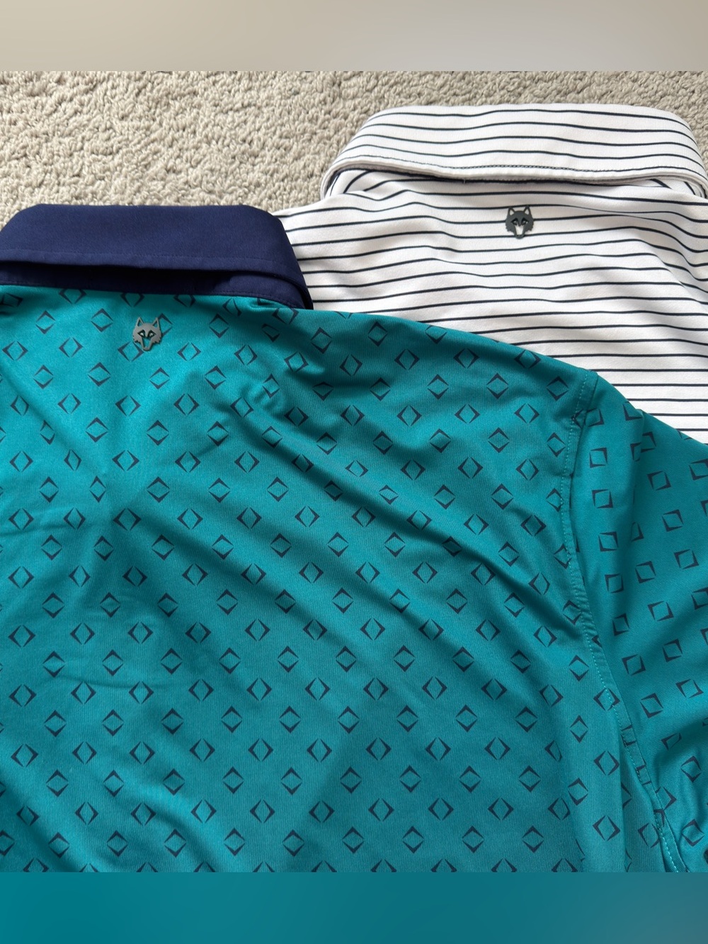 Lot of 2 Greyson Golf Polo Shirts Mens XL Striped Teal Geometric Performance